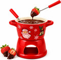 christmas chocolate fondue mug, 300ml Ceramic Set with 2 Dipping Forks Red ceramic bowl and candle base with 2 dipping forks; 300ml capacity. Candle and food are not included.