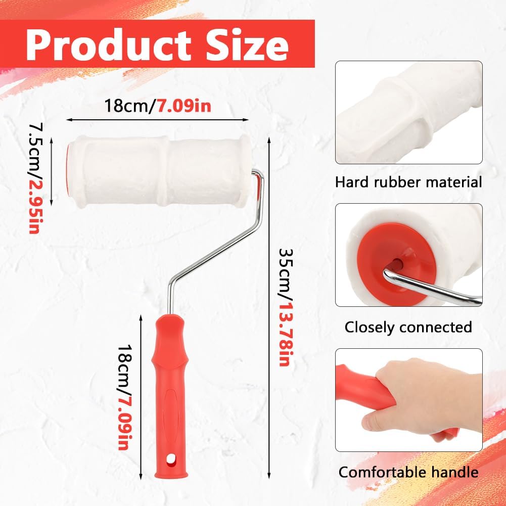 Brick Embossing Roller, Embossing Cylinder Painting Roller with Handle Rubber Imitation Brick Pattern, Household DIY Paint Art Tool for Wall/ Home Renovation/ Concrete Floor Decor
