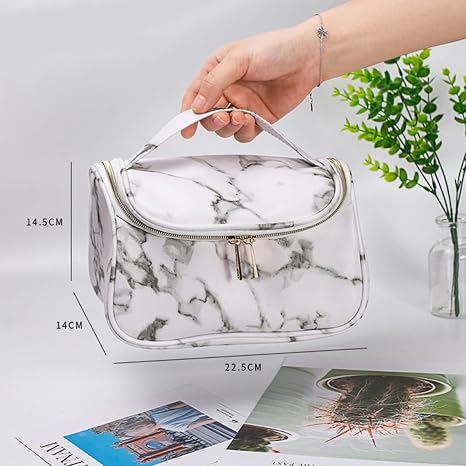 Large White Marbling Toiletries Travel Bag with Zipper, PU Storage Portable Multi Functional Design, Leak Protection Feature, Chic Simple Style, Roomy Size for Daily Essentials