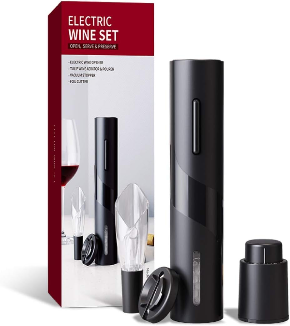 ueecool Electric Wine Opener Set, 4-Piece Automatic Corkscrew Gift Set with LED Light