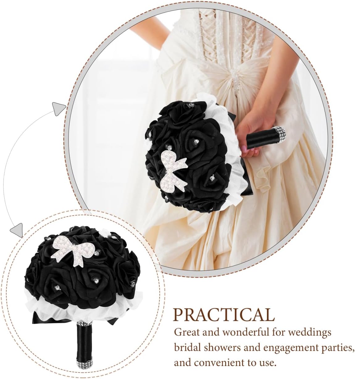 Artificial Flower Bouquet Bridal Bouquet for Bride Wedding Fake for Ceremony Bridal Shower Engagement Party Simulated Flowers Home Decor 9.44 X 6.29 X 6.29 in
