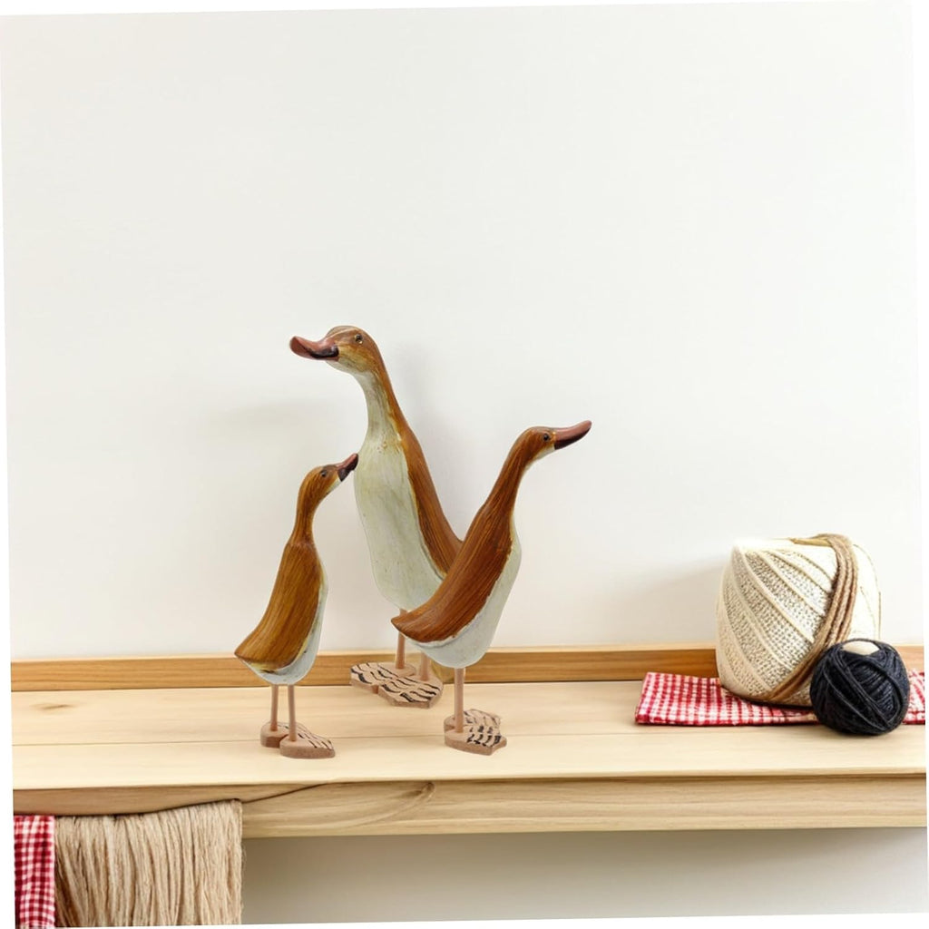 3pcs Wood Duck Figurine Statue, Tabletop Decor for Office Smooth Edges, Comfortable Touch, Safe to Use, Simple Cute Style, Living Room Display