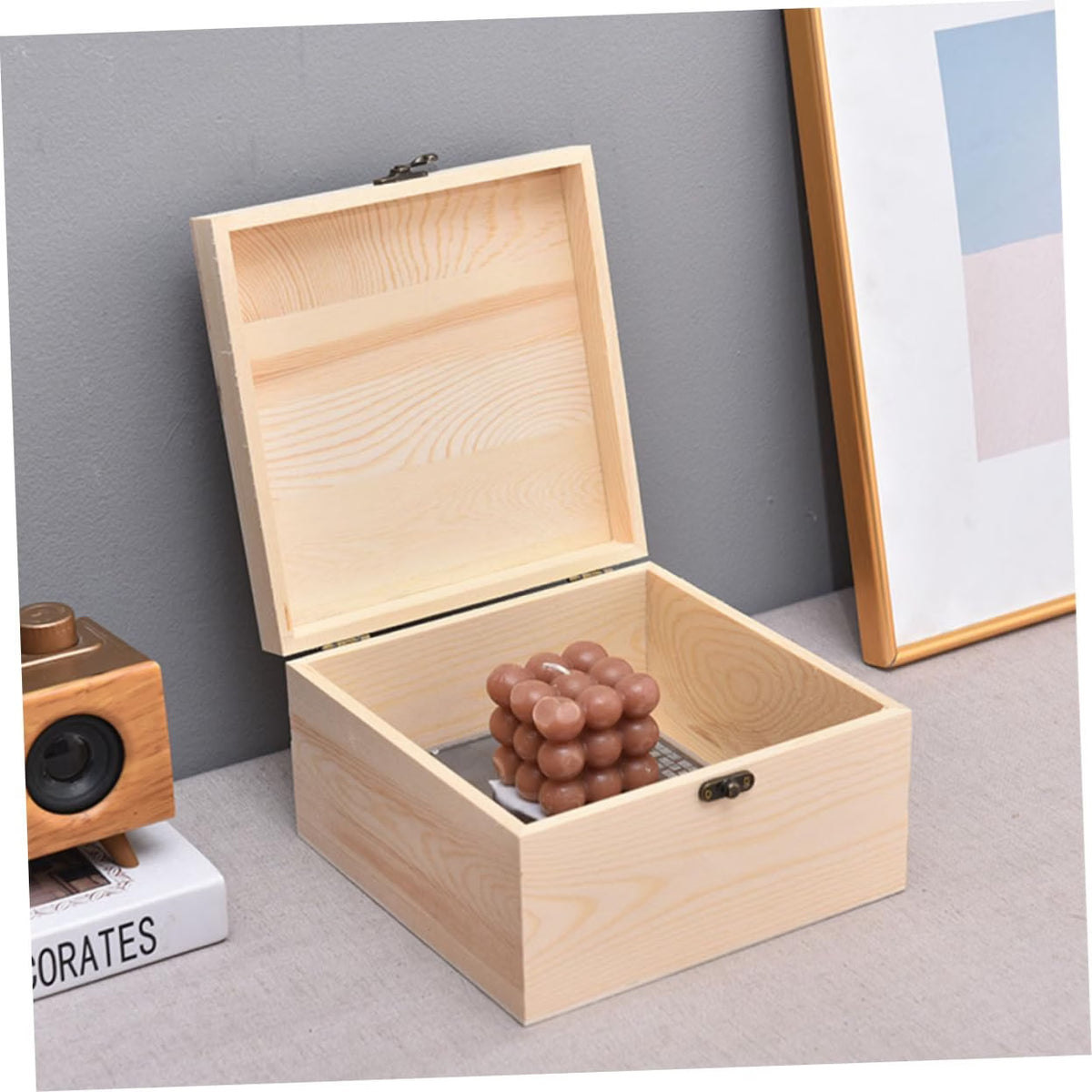 Rustic Wooden Jewelry Box for Diamonds and Pendants, Beige Wear-resistant Organizing Display, Home Bedroom Use, No Burrs Finish, Delicate Decorative Storage