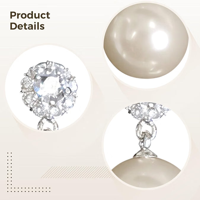 Pearl Stud Earrings for Women, Large Faux Pearl & Sparkling Zircon Wedding Earrings