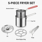 5-Piece Stainless Steel Deep Fryer Set, Mini Fryer Pot with Basket and Lid (5 Pcs)