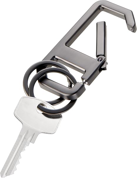 Alvar Nero Keyring Carabiner with Practical Click Closure Includes Two Key Rings Cast Metal Gunmetal in Puristic Design and with Clever Mechanics