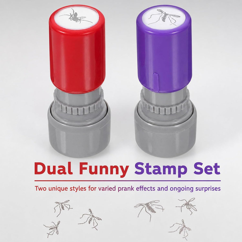 Mosquito Smack Stamp 2 Pack with Live Style & Crushed Style Imprints, Funny Fake Mosquito Stamp for Party, Office, April Fool’s Day Fun Gift