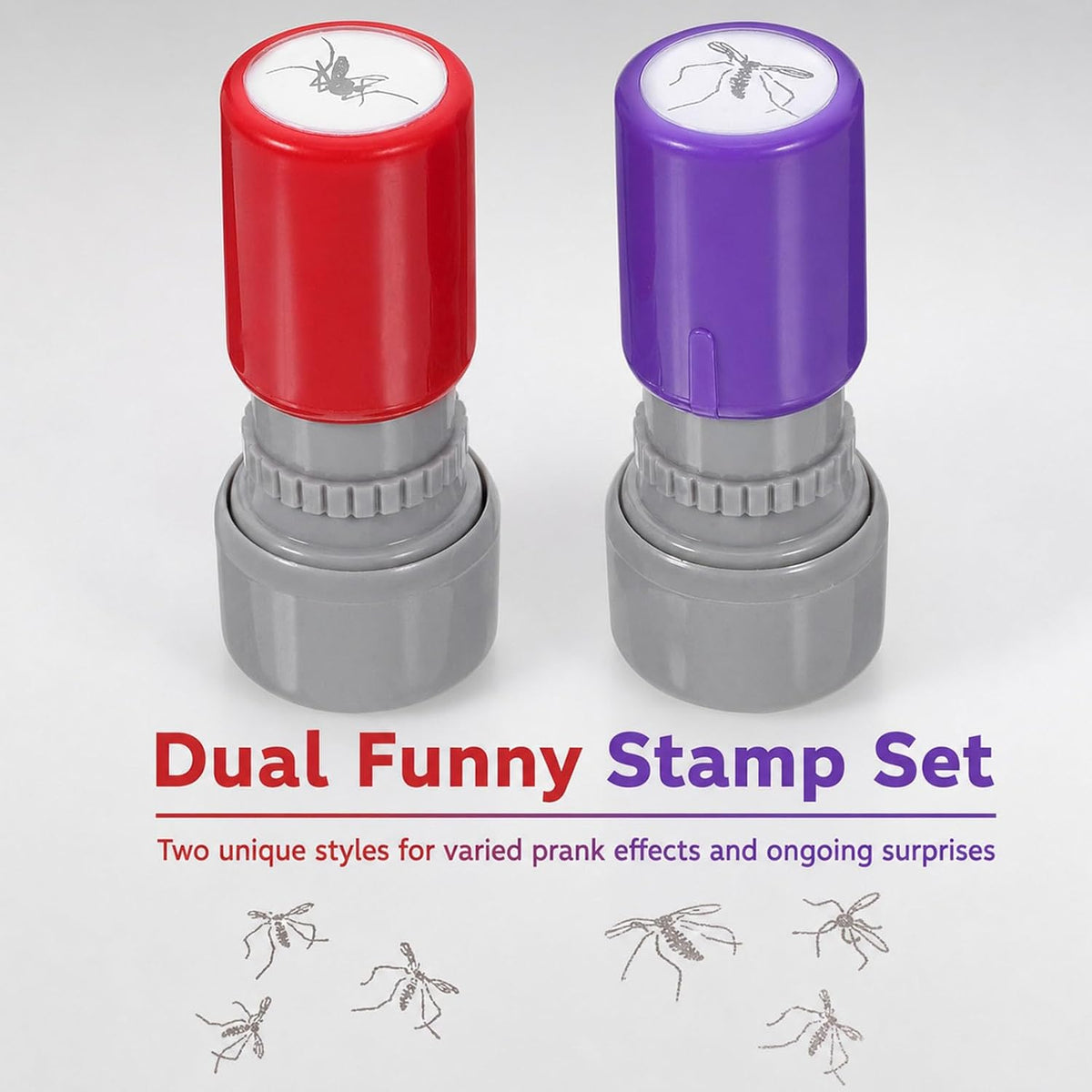Mosquito Smack Stamp 2 Pack with Live Style & Crushed Style Imprints, Funny Fake Mosquito Stamp for Party, Office, April Fool’s Day Fun Gift