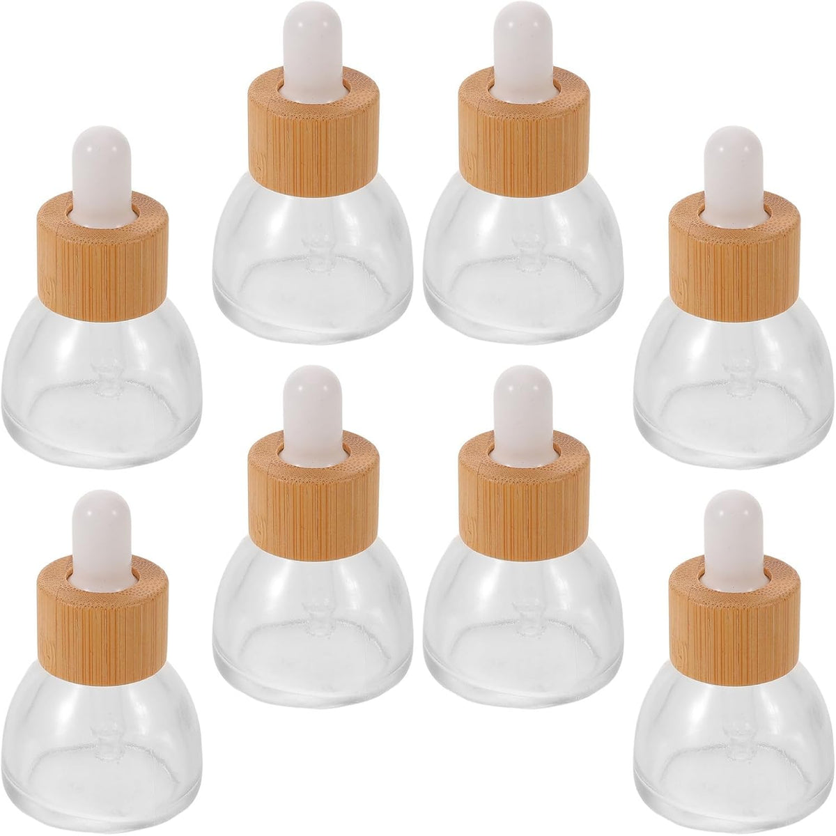 8pcs 15ml Refillable Dropper Bottles for Essential Oils Glass and Plastic Parts, Leak Proof Storage, White Finish, Travel and Salon Use, Wood Grain Ring