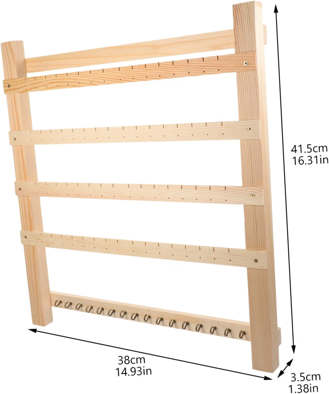 Wooden Jewelry Organizer Earring Display Rack Wall Mounted Khaki Finish, Open Storage Design, Reusable Home and Trade Show Setup, Safe and Easy to Use