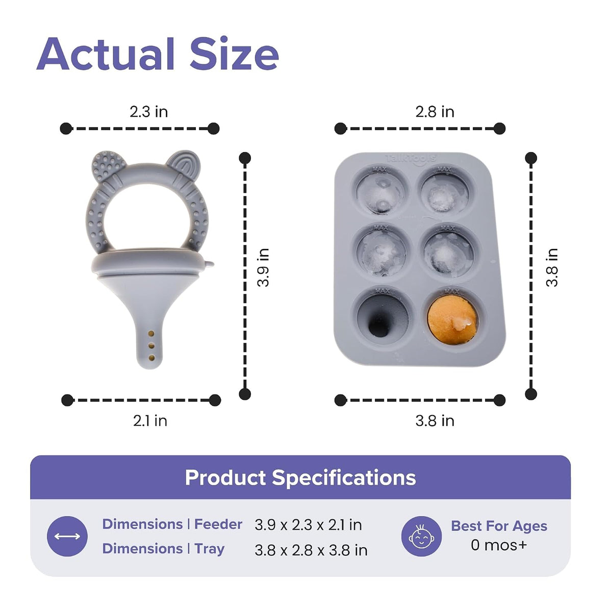 Silicone Baby Food Feeder with Tray, Fresh/Frozen Fruit Feeder for Babies, Teething Soothing, BPA-Free, Easy-Clean, Dishwasher Safe