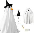 Halloween Goose Outfits, Porch Goose Lighted Ghost Clothes, 23 inch Spooky Ghost Goose Costume with Hat and String Lights, Outdoor Porch Yard Decor