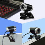 USB 2.0 720p Webcam with Mic and Clip for Teaching Streaming Black Plastic Build, Noise Reduction Mic, 30fps Video, Plug and Play, Teleconference and Photo