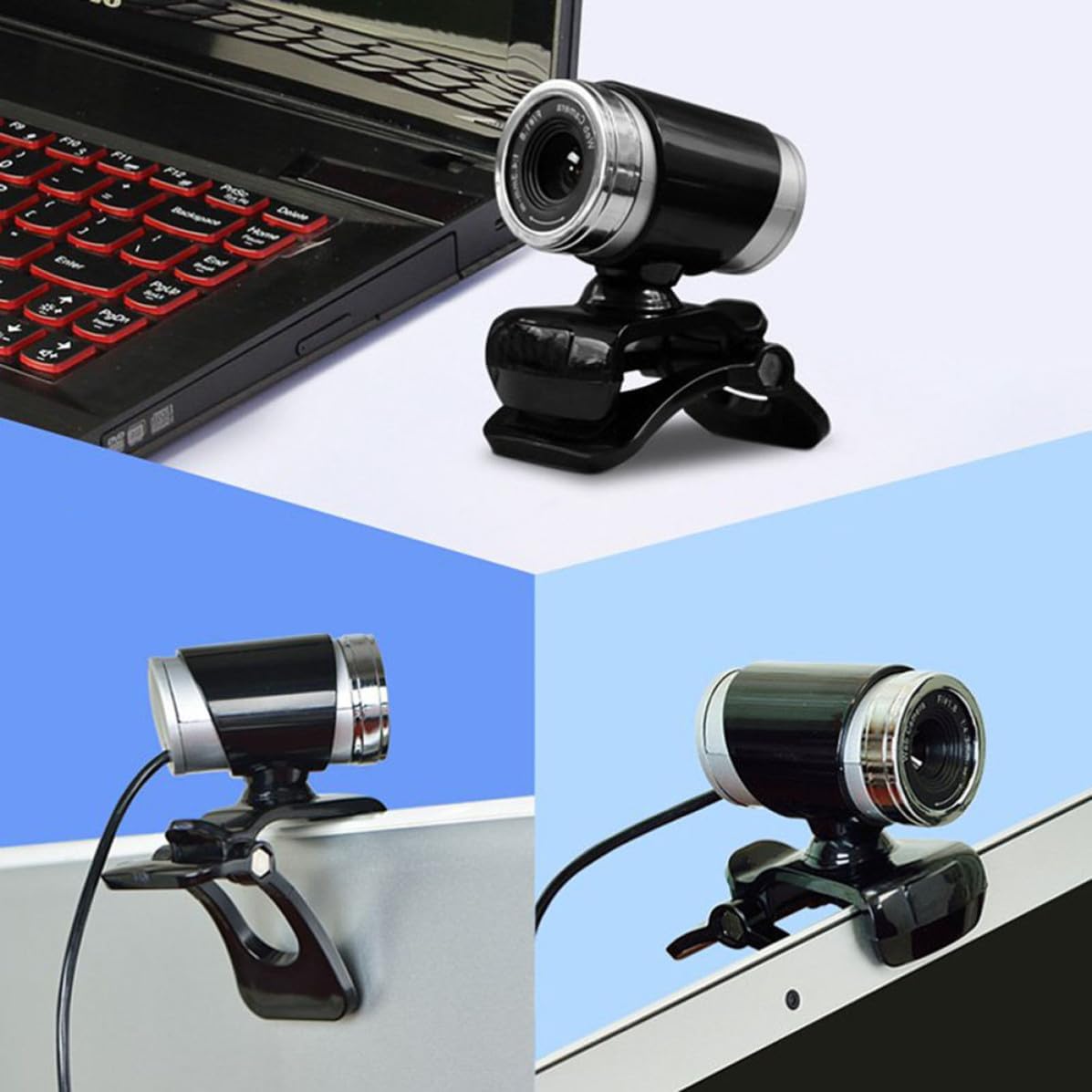 USB 2.0 720p Webcam with Mic and Clip for Teaching Streaming Black Plastic Build, Noise Reduction Mic, 30fps Video, Plug and Play, Teleconference and Photo