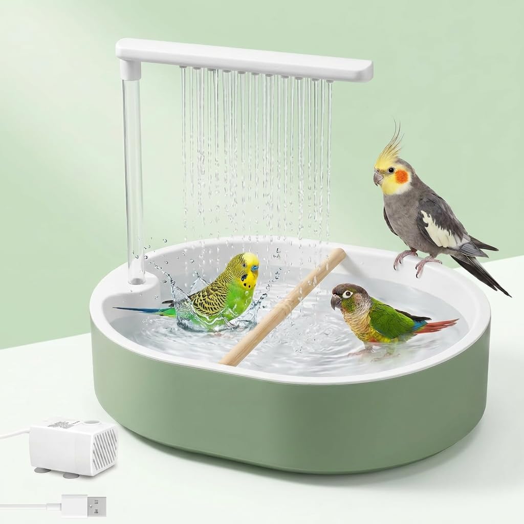 Automatic Bird Bath for Cage with Circulating Water Fountain & USB Pump