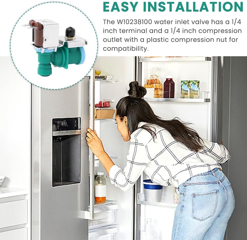 W10238100 Refrigerator Water Inlet Valve, Compatible with W10498992, WPW10238100, IMV-8100, K-77473, S-86-QC-n, Kenmore, 20W Durable Upgrade for Ice Maker, Water Dispenser Issue