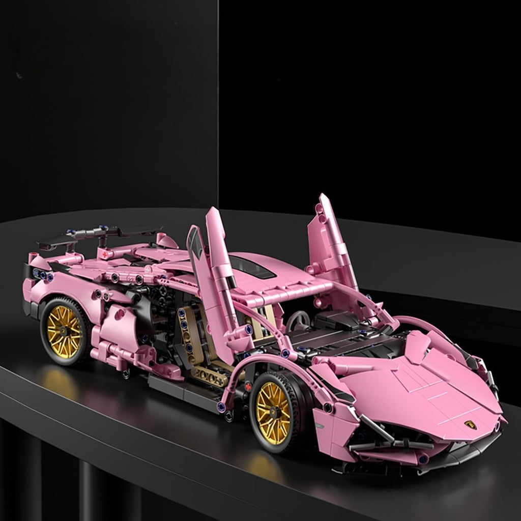 Pink Race Car Building Blocks, 1:14 Supercar Model Kit