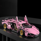 Pink Race Car Building Blocks, 1:14 Supercar Model Kit