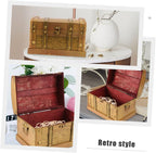 Retro Wooden Treasure Chest Decorative Box for Small Valuables Solid Wood Build, Golden Antique Finish, Watch and Stationery Display, Cosplay Props, Games