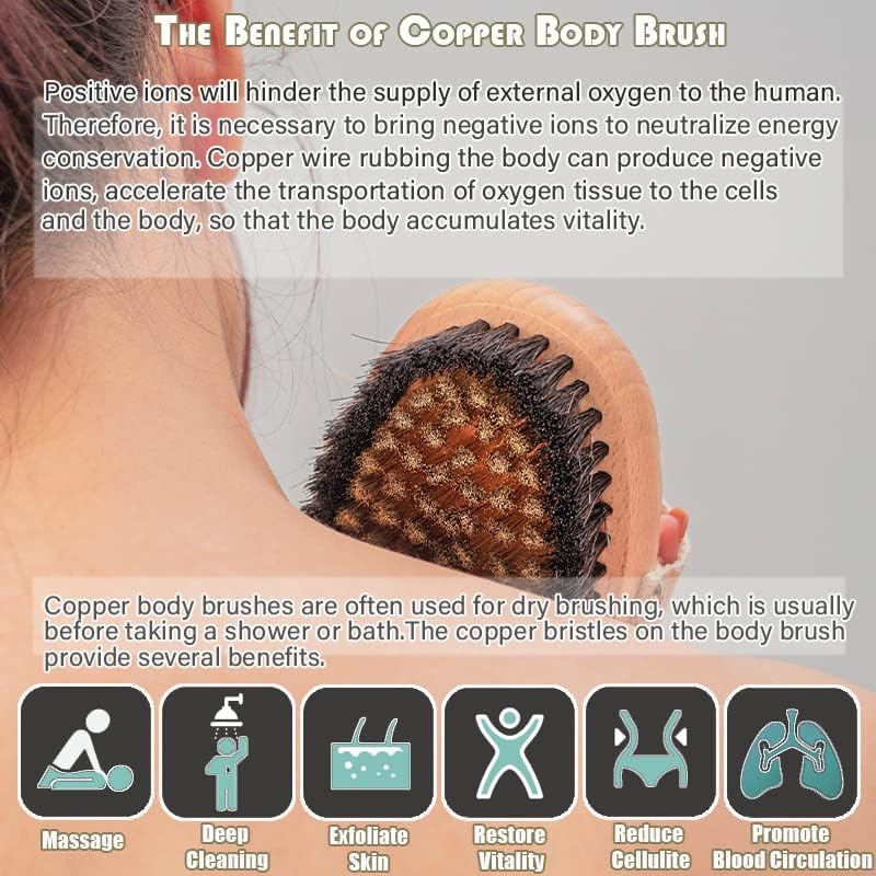 Copper Body Brush, Ion Dry Brush for Smoother Skin & Relaxation