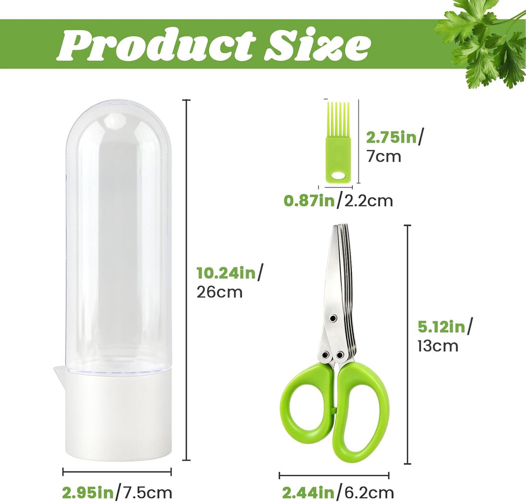 3 Pack Herb Saver for Refrigerator with 5-Blade Herb Scissors Fresh Herb Keeper Clear Preservation Bottle Cilantro Storage Container for Herbs Asparagus Mint Parsley Extends Freshness