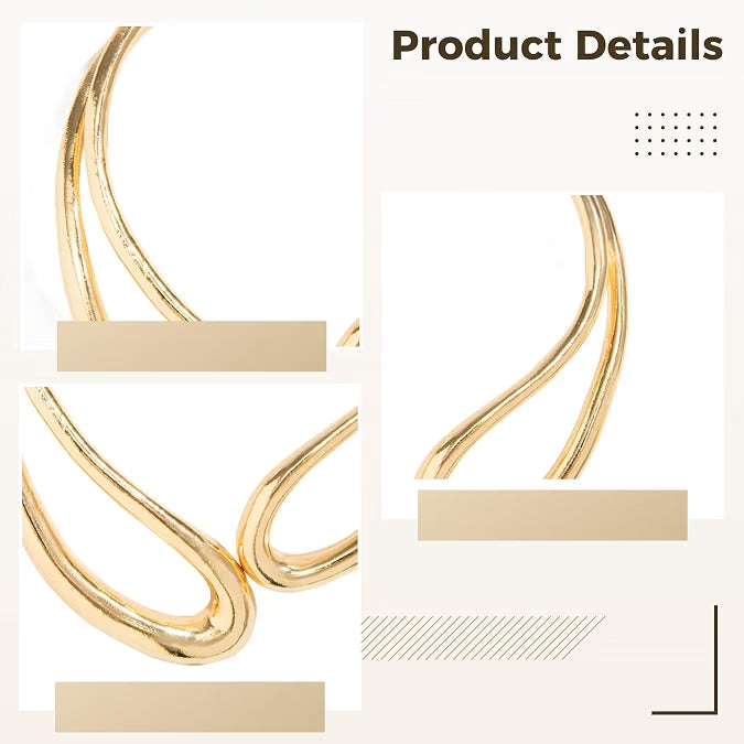 Golden Metal Choker Necklace, Dual Hoop Chunky Twisted Geometric Statement Necklace for Women