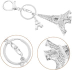 Eiffel Tower Keychain Charm with Rhinestone Zinc Alloy Silver Decor Backpack and Bag Accent, Intricate Cut Design, Versatile Style, Holiday Gifting, Longterm Use