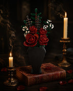 Midnight Flower Bouquet Building Set, Gothic Blood Rose with Coffin Vase, 596 Pieces
