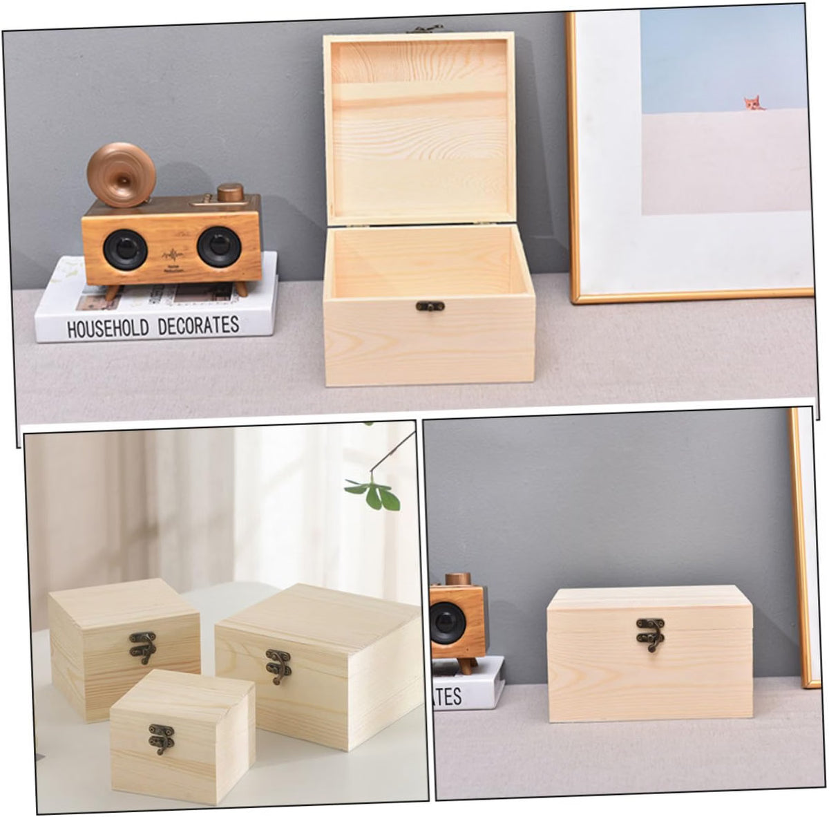 Rustic Wooden Jewelry Box for Diamonds and Pendants, Beige Wear-resistant Organizing Display, Home Bedroom Use, No Burrs Finish, Delicate Decorative Storage