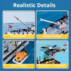 Battleship Building Set, 6-in-1 Military Warship Model, 1,456 Pieces