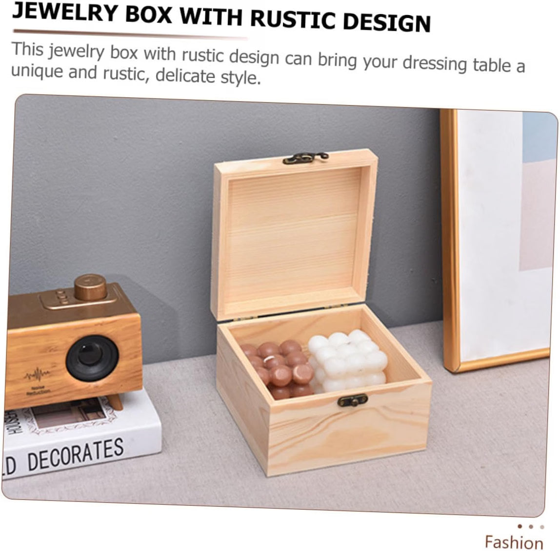 Rustic Wooden Jewelry Box for Diamonds and Pendants, Beige Wear-resistant Organizing Display, Home Bedroom Use, No Burrs Finish, Delicate Decorative Storage