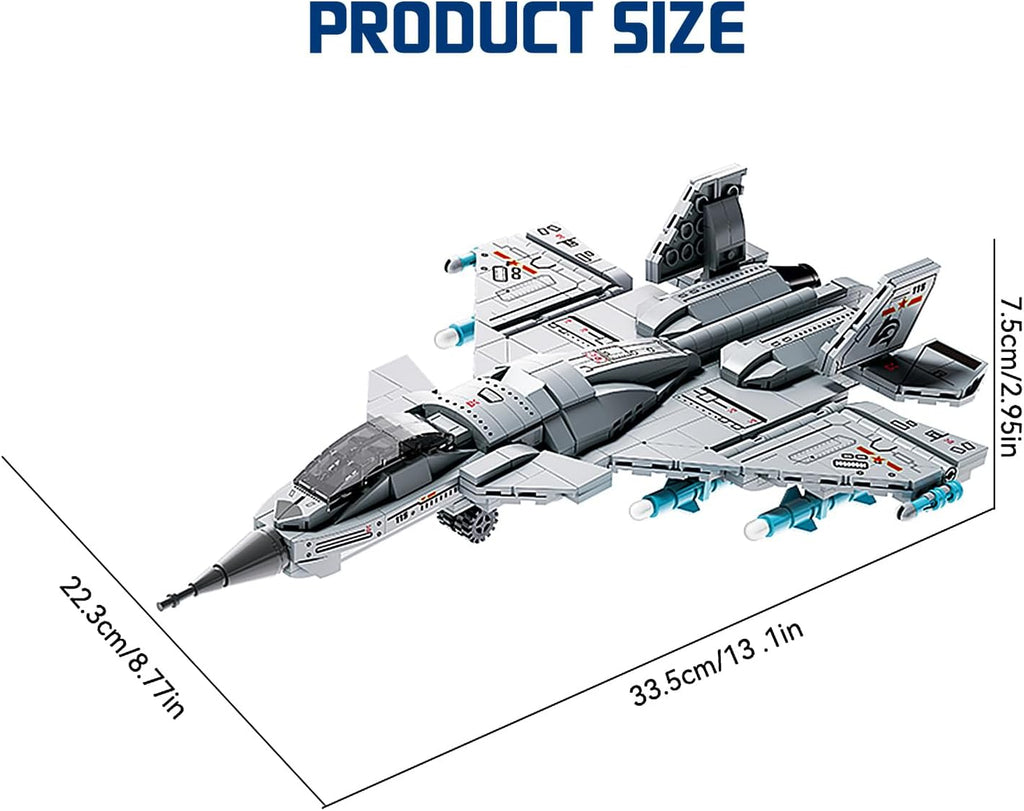 Military Fighter Jet Building Set, 577-Piece Aircraft Model Kit with Foldable Wings