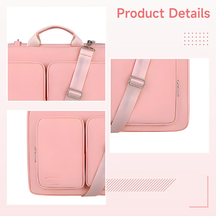 Pink Laptop Shoulder Bag for 15.6–17 Inch Laptops, Padded Computer Case with Adjustable Strap & Pockets