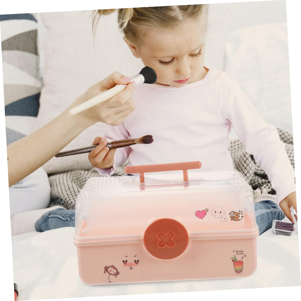 Pink Large Multi Layer PP Hair Accessories Organizer Box for Kids Desktop Storage, Layered Design, Bobby Pins and Necklaces, Family Use, Outdoor Carry, Small Items