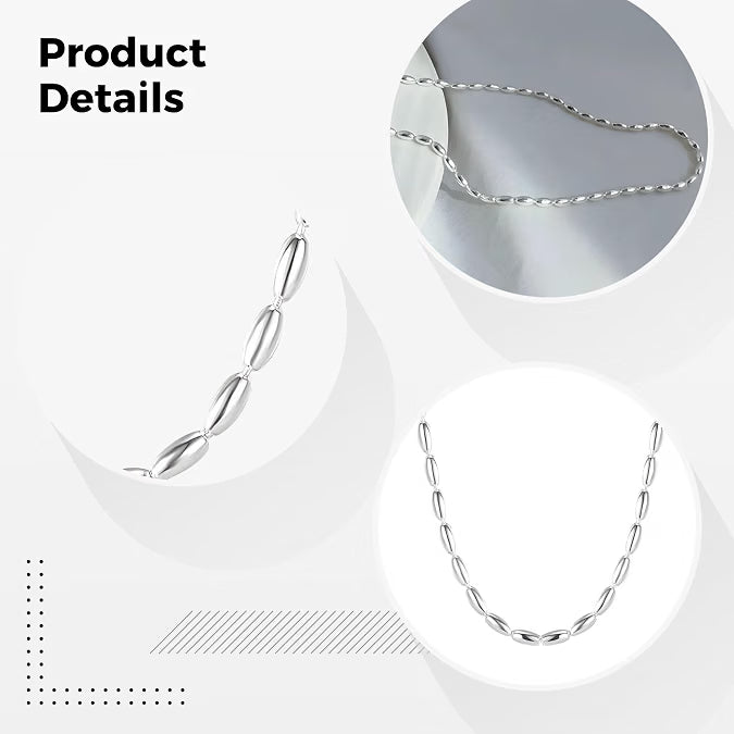 925 Sterling Silver Necklace for Women, Oval Bead Chain with Heart Pendant & Adjustable Lengt