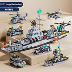 Battleship Building Set, 6-in-1 Military Warship Model, 1,456 Pieces