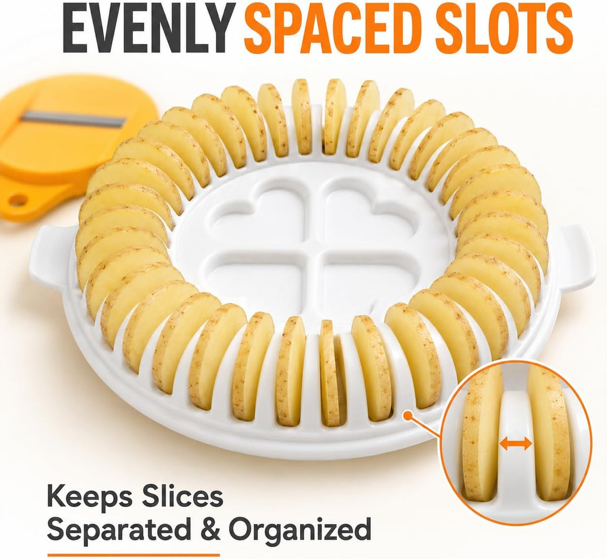 DIY Microwave Potato Chip Maker with Slicer Bowl Set, PP, 23 cm Microwave potato chip maker with slicer bowl set, made of PP and sized 23 cm diameter x 5 cm high for compact DIY snack prep.