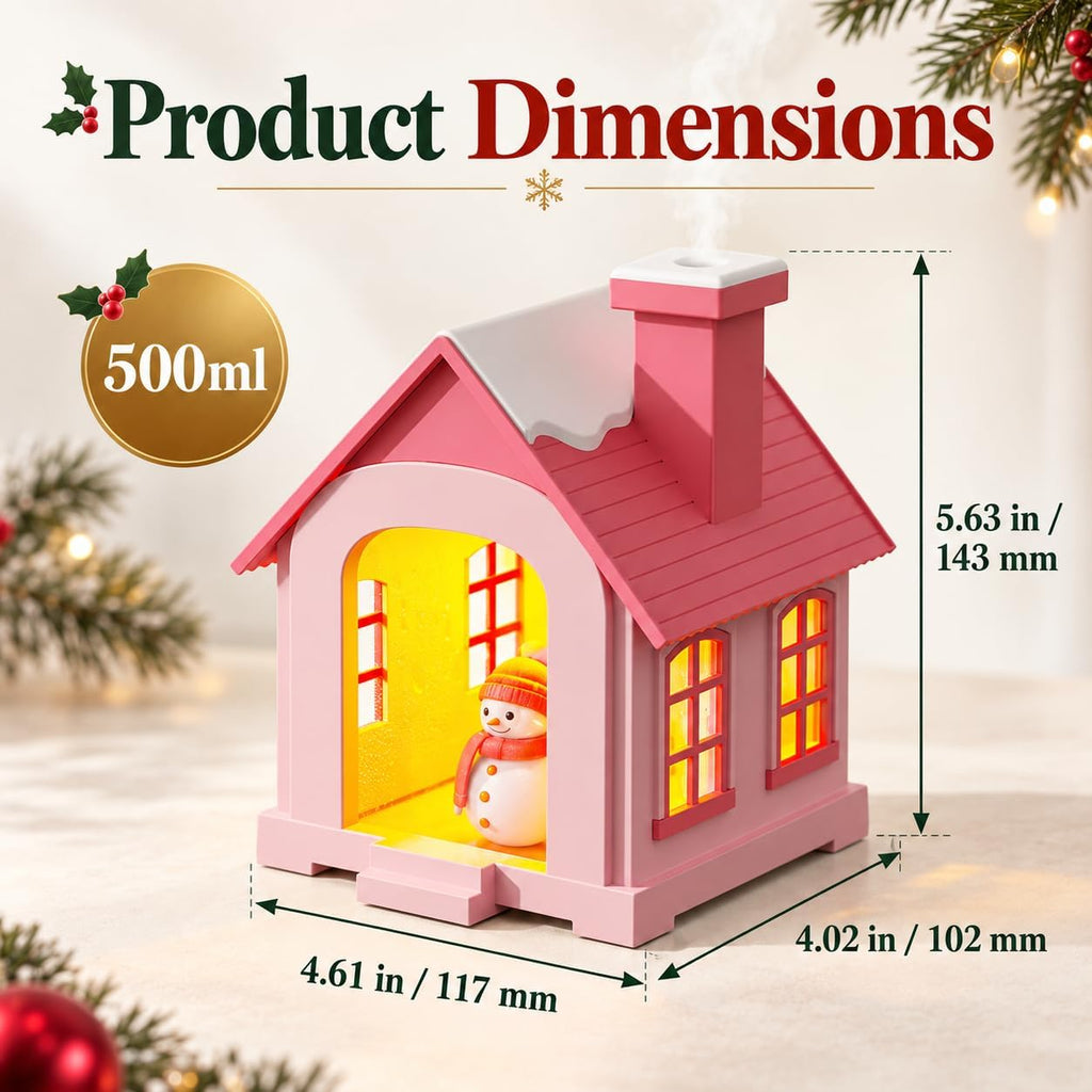 christmas village humidifier, 500ml Snow House with Light & Chimney Mist