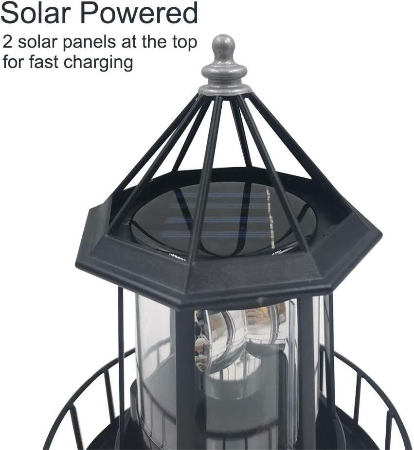 Solar Lighthouse, LED Solar Powered Lighthouse, 360 Degree Rotating Lamp,Solar Powered Lawn Lights,IP65 Waterproof LED Solars Lighthouses Garden Yard Outdoor Decor