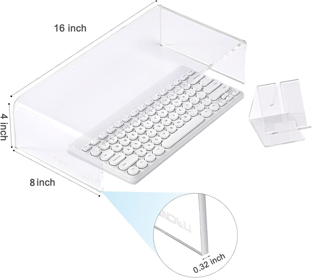Acrylic Monitor Stand, Clear Laptop Riser with Phone Stand, 16 x 8 x 4 in