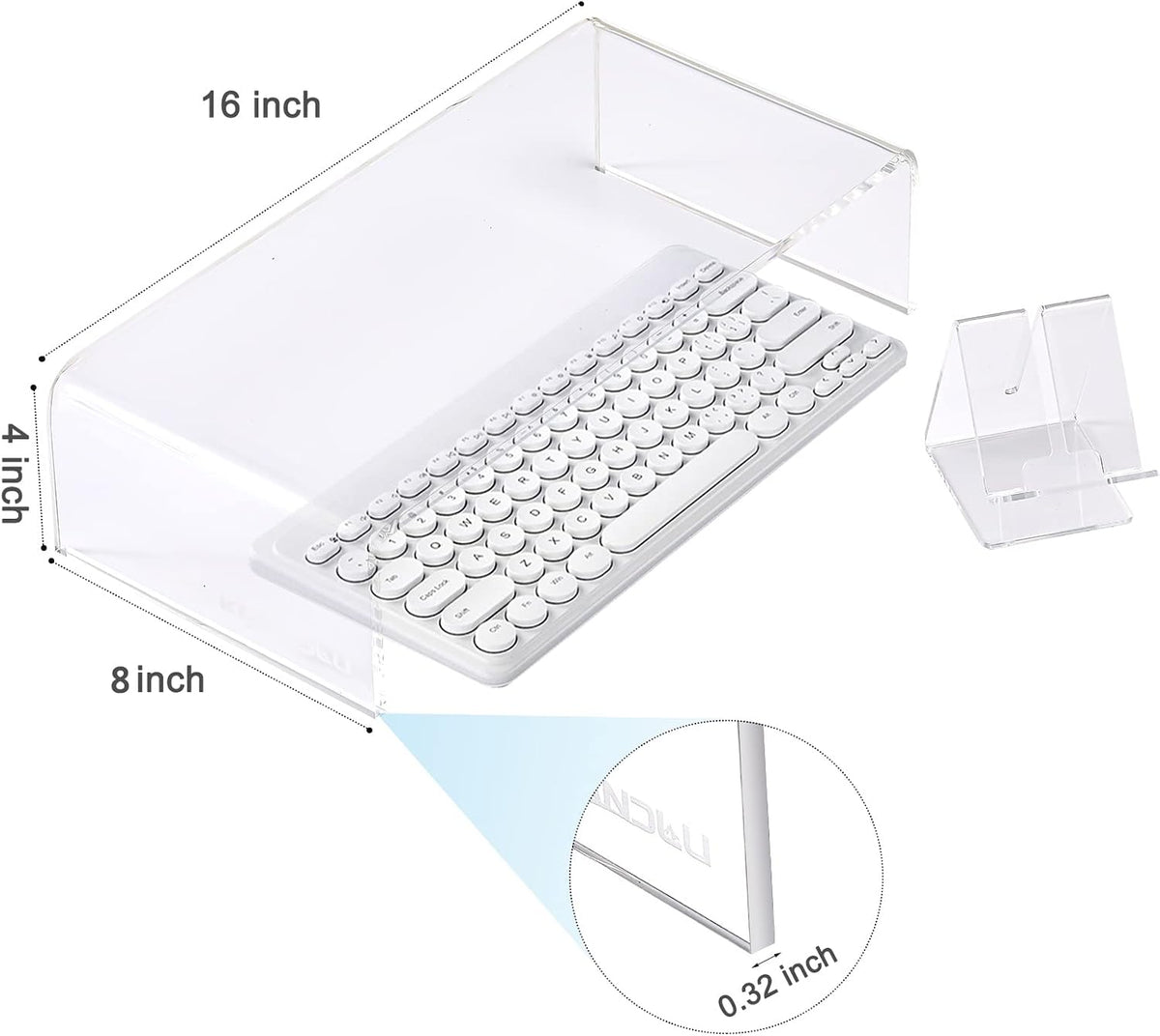 Acrylic Monitor Stand, Clear Laptop Riser with Phone Stand, 16 x 8 x 4 in
