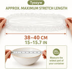Disposable Elastic Food Covers, Clear PE (100 Pcs) Clear PE covers stretch approximately 15–15.7 in for bowls, plates and containers at home, parties, picnics or travel