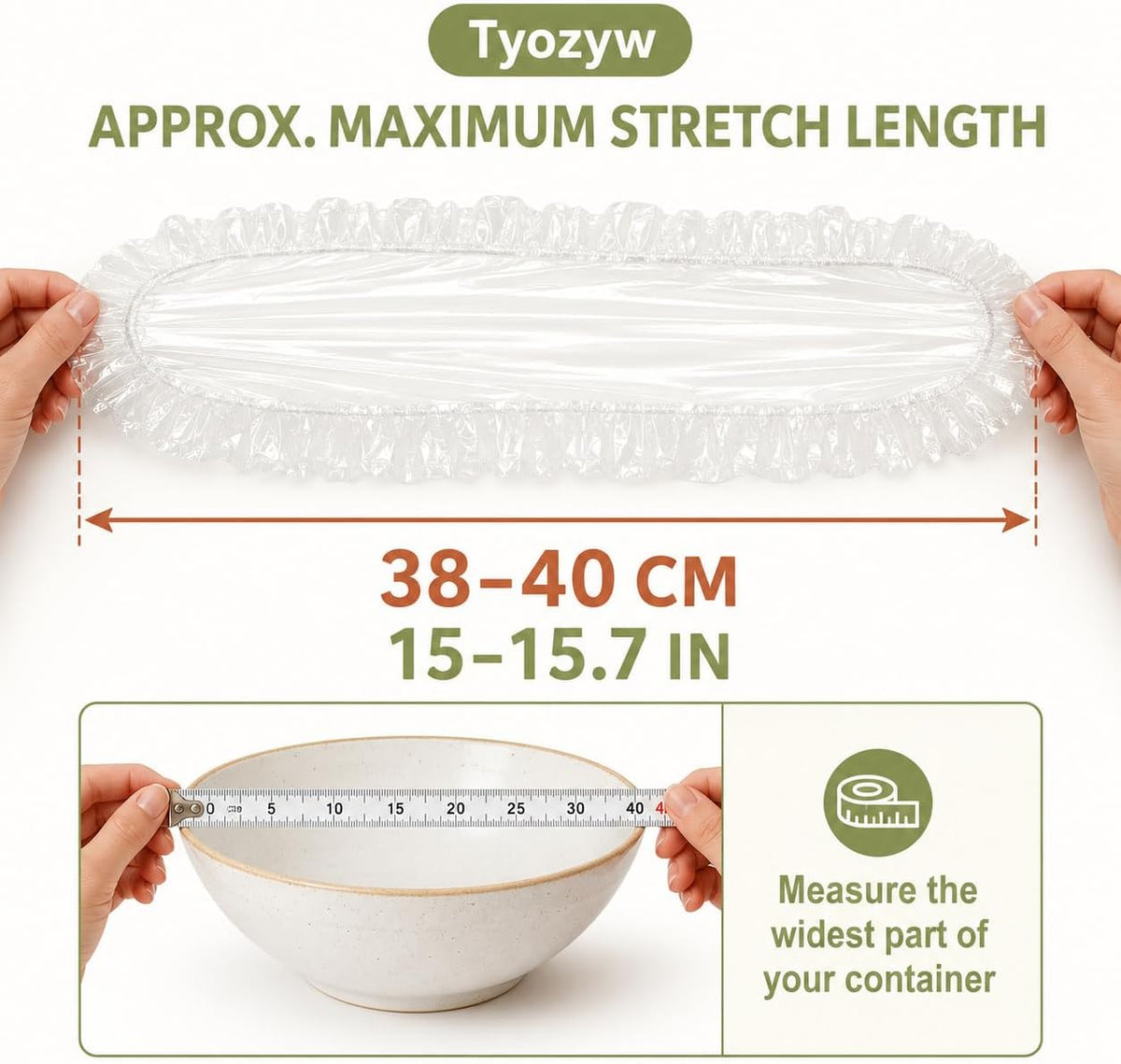 Disposable Elastic Food Covers, Clear PE (100 Pcs) Clear PE covers stretch approximately 15–15.7 in for bowls, plates and containers at home, parties, picnics or travel