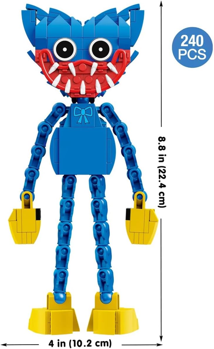 Poppy Playtime Huggy Wuggy Building Set, 240-Piece Posable Figure with Interchangeable Faces