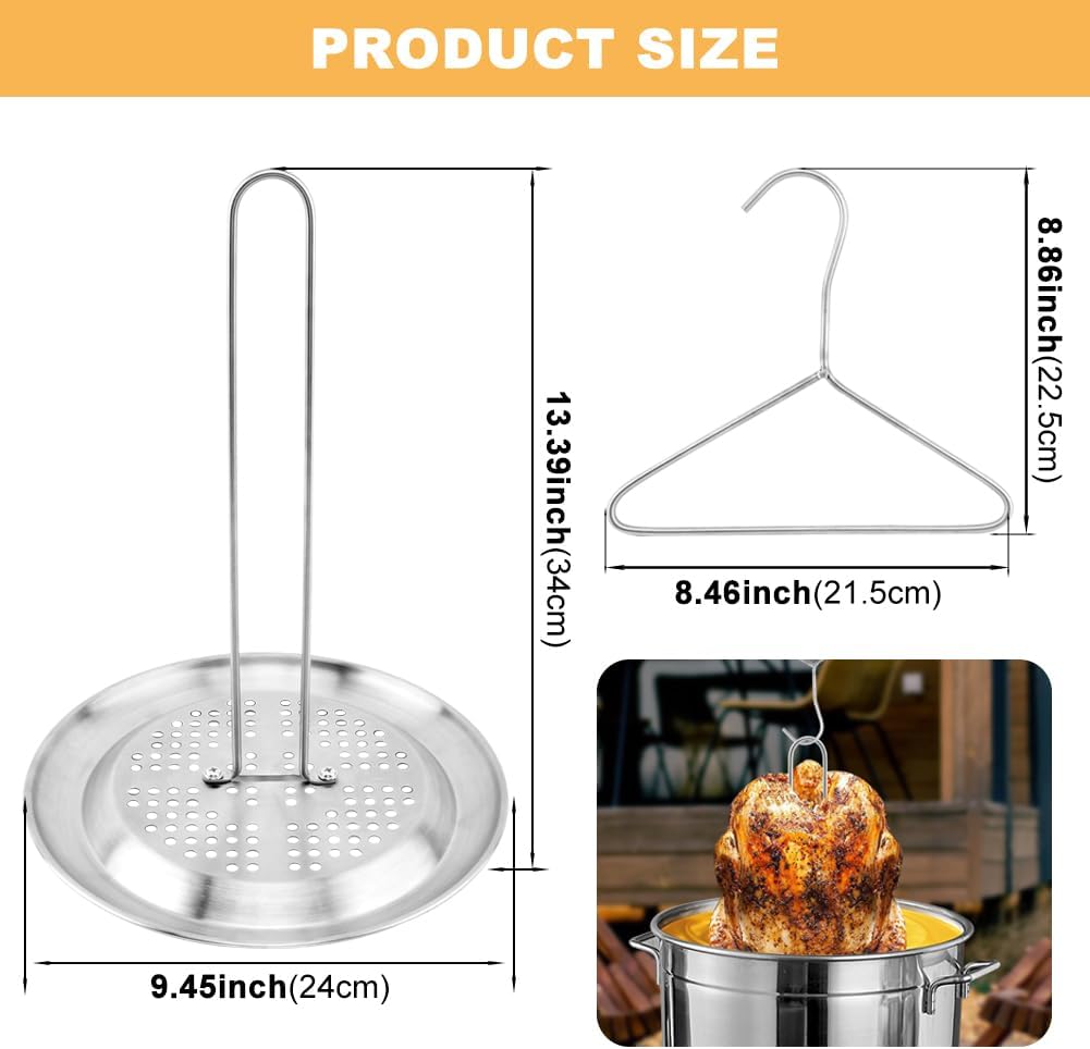 Turkey Rack, Stainless Steel Vertical Turkey Roasting Stand, Poultry Chicken Holder Accessories, Heavy Duty Aluminum Roasting Drip Pan, for Outdoor Deep Fryer