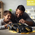 Black Race Car Building Blocks, 1:14 Technical Supercar Model Kit