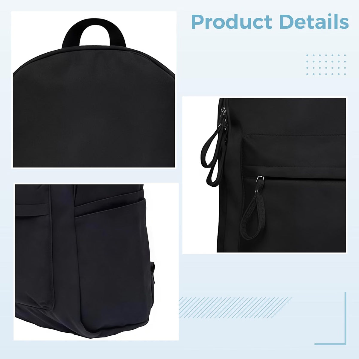 Black Portable Backpack, Oxford Cloth Laptop Travel & School Daypack with Spacious Storage
