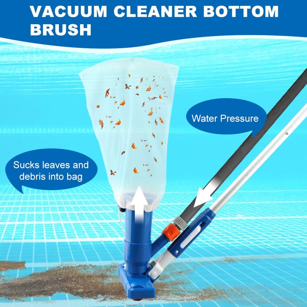 Pool Skimmer Net, Swimming Pool Cleaning Kit, Vacuum Cleaner Bottom Brush Mesh Leaf Bag Semi-deep Skimmer Net & Adjustable 47-61in Pole