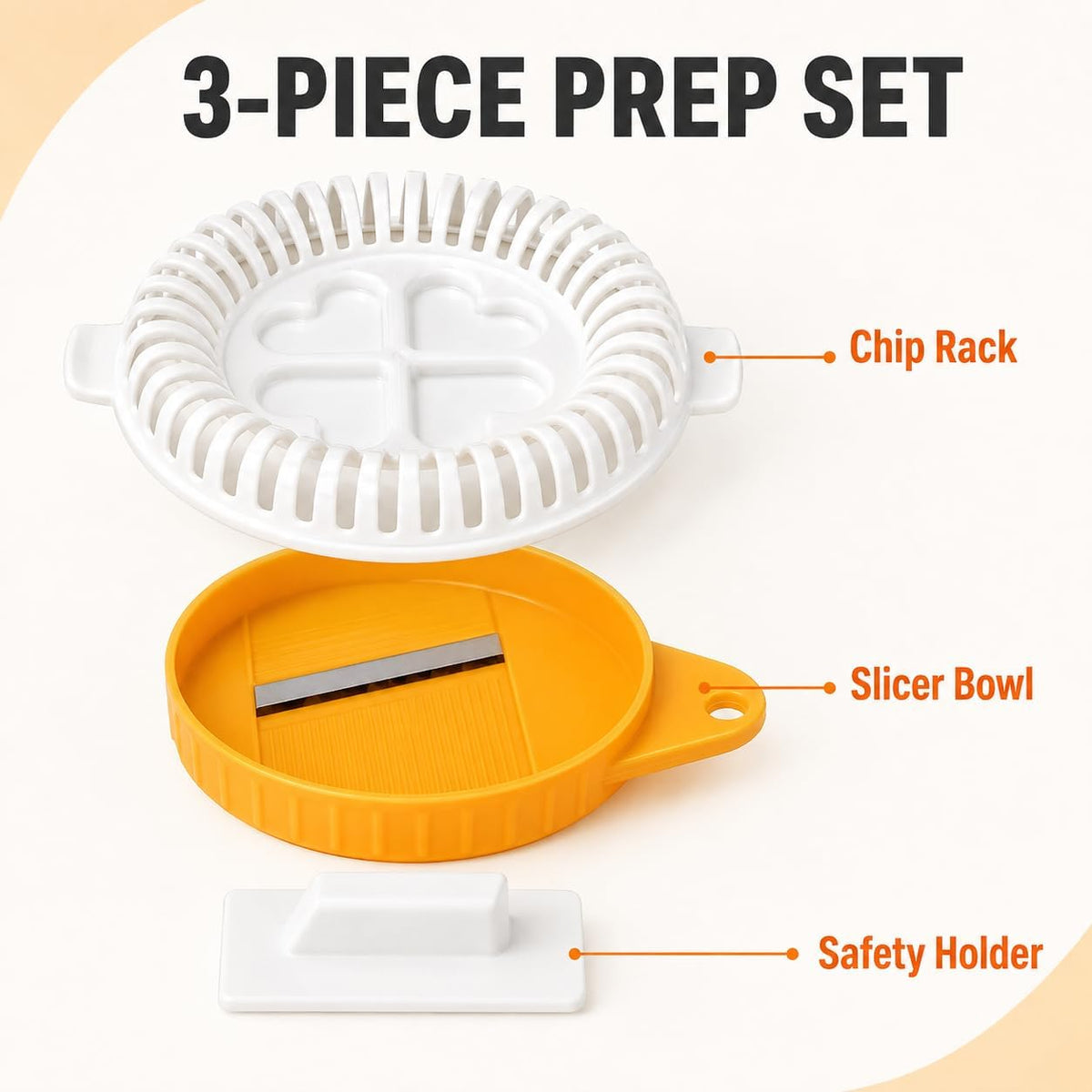 DIY Microwave Potato Chip Maker with Slicer Bowl Set, PP, 23 cm Microwave potato chip maker with slicer bowl set, made of PP and sized 23 cm diameter x 5 cm high for compact DIY snack prep.