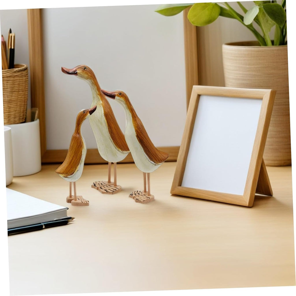 3pcs Wood Duck Figurine Statue, Tabletop Decor for Office Smooth Edges, Comfortable Touch, Safe to Use, Simple Cute Style, Living Room Display